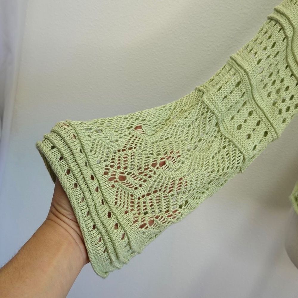 LC Lauren Conrad Multi Pattern Crochet Cropped Sweater - Light Green - M - Picture 6 of 15